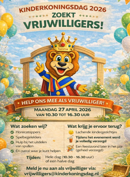Kinderkoningsdag Wormerveer zoekt vrijwilligers 2026